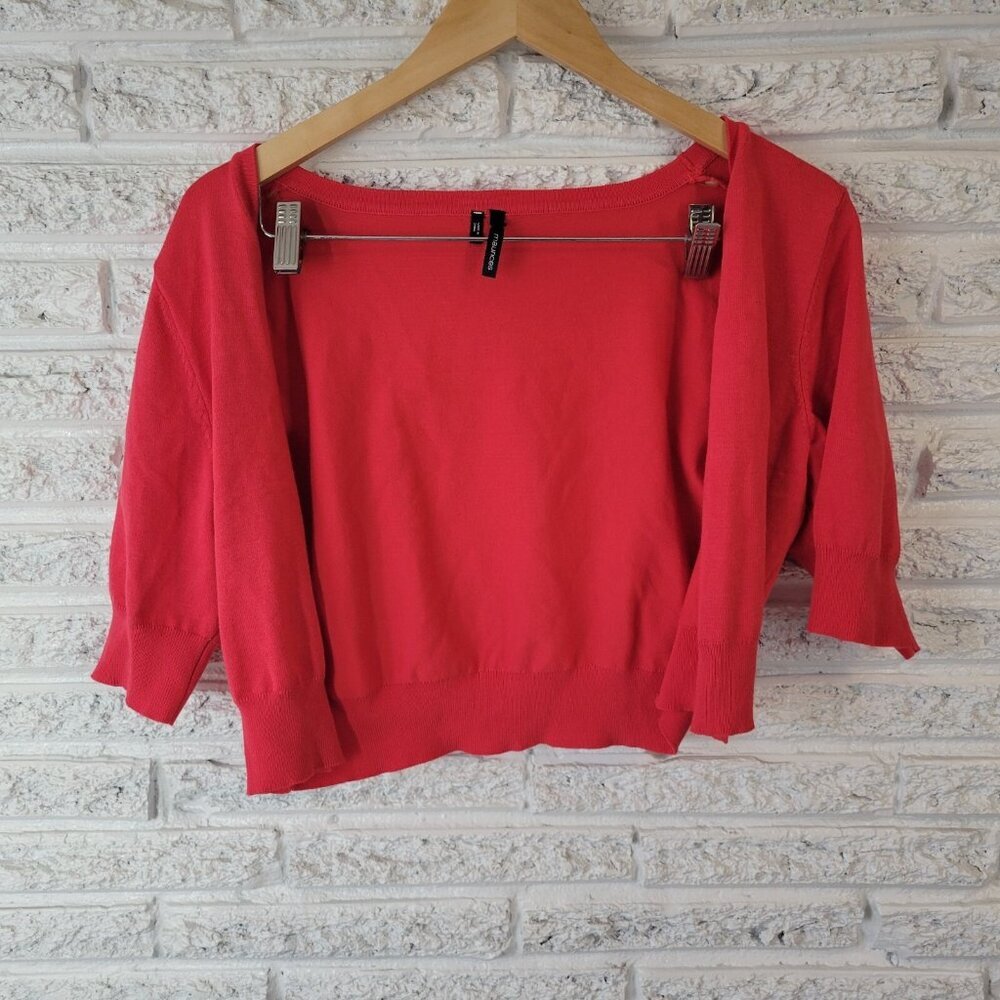 Maurices XL Pink Knit Shrug Bolero Top Cropped Short Sleeve Cardigan PIN58E